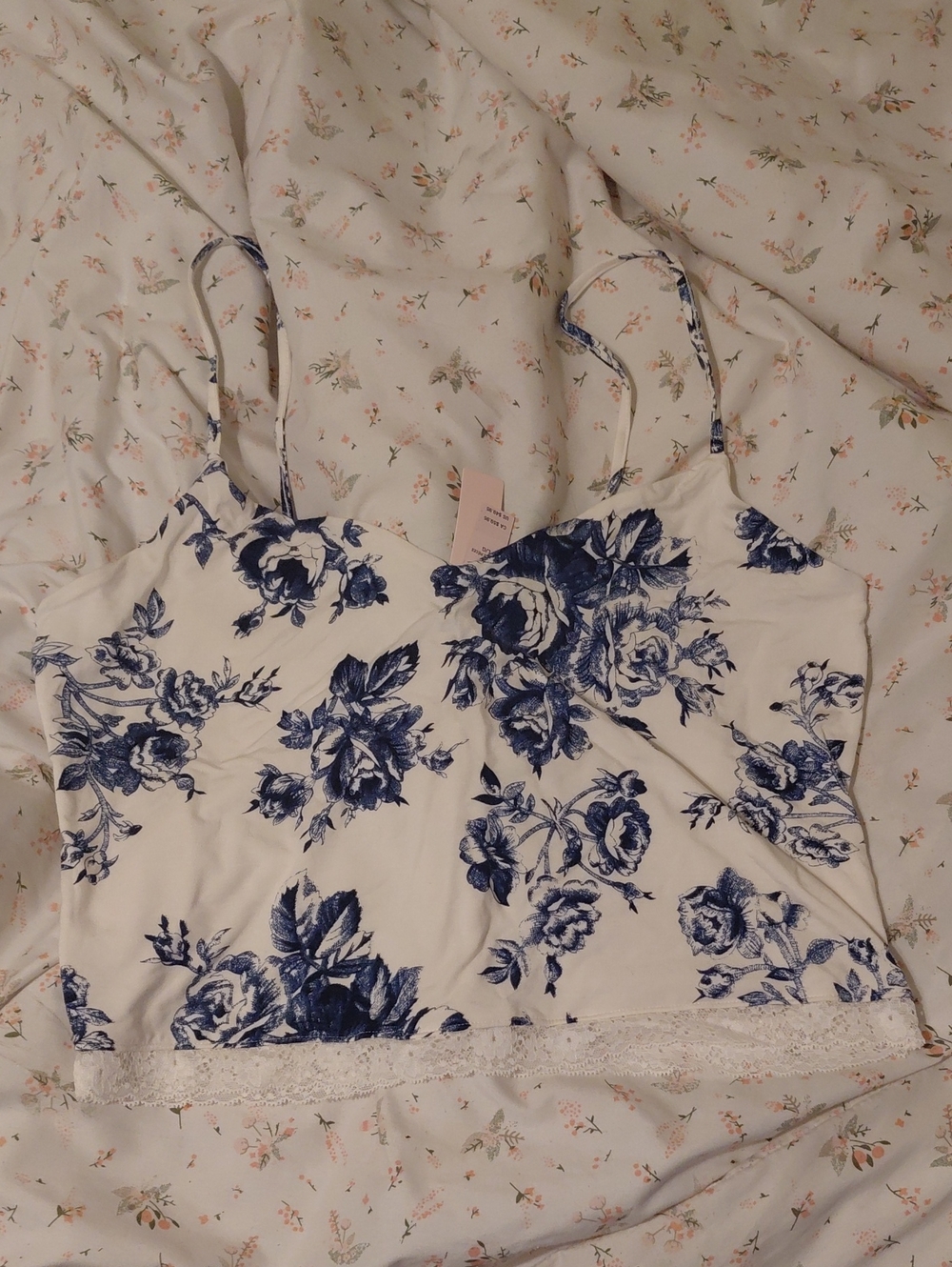Victoria's Secret White Camisole with Blue Floral Print